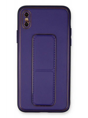 Newface iPhone XS Max Kılıf Coco Deri Standlı Kapak - Mor