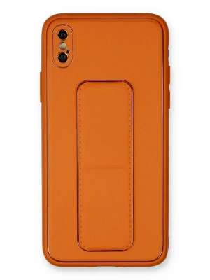 Newface iPhone XS Max Kılıf Coco Deri Standlı Kapak - Turuncu
