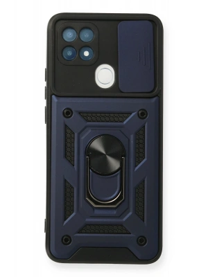 Newface Oppo A15 Kılıf Pars Lens Yüzüklü Silikon - Lacivert