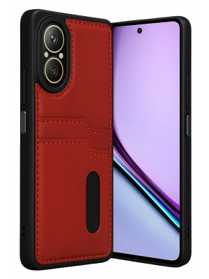 Newface Realme 12 Lite Kılıf Sara Kartvizitli Deri Kılıf - Kırmızı