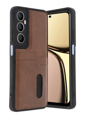 Newface Realme C65 Sara Kartvizitli Deri Kılıf - Taba