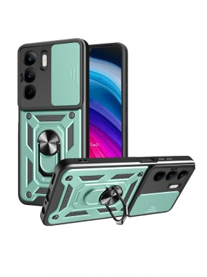 Newface Realme C75 4G Kılıf Pars Lens Yüzüklü Silikon - Yeşil