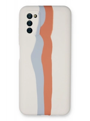 Newface Samsung Galaxy A03S Kılıf Ebruli Lansman Silikon - Beyaz-Turuncu
