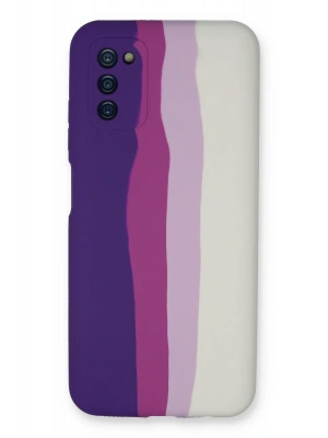 Newface Samsung Galaxy A03S Kılıf Ebruli Lansman Silikon - Mor-Beyaz