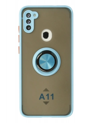 Newface Samsung Galaxy A11 Kılıf Montreal Yüzüklü Silikon Kapak - Buz Mavi