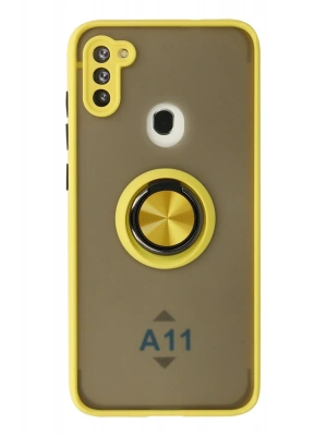 Newface Samsung Galaxy A11 Kılıf Montreal Yüzüklü Silikon Kapak - Sarı