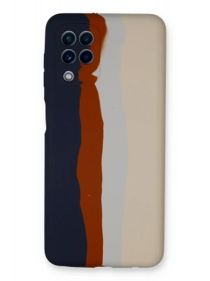 Newface Samsung Galaxy A22 Kılıf Ebruli Lansman Silikon - Lacivert-Krem