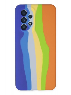 Newface Samsung Galaxy A53 5G Kılıf Ebruli Lansman Silikon - Mavi-Turuncu