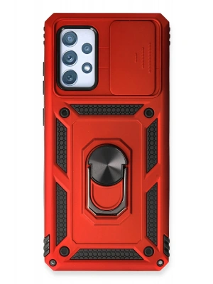 Newface Samsung Galaxy A73 5G Kılıf Pars Lens Yüzüklü Silikon - Kırmızı