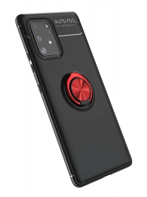 Newface Samsung Galaxy A91 / S10 Lite Kılıf Range Yüzüklü Silikon - Siyah-Kırmızı