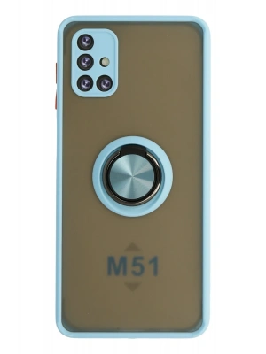 Newface Samsung Galaxy M51 Kılıf Montreal Yüzüklü Silikon Kapak - Buz Mavi