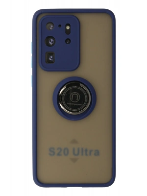 Newface Samsung Galaxy S20 Ultra Kılıf Montreal Yüzüklü Silikon Kapak - Lacivert