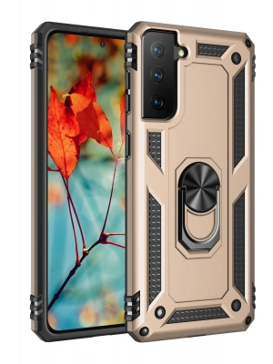 Newface Samsung Galaxy S21 Kılıf Sofya Yüzüklü Silikon Kapak - Gold