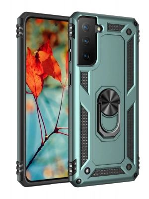 Newface Samsung Galaxy S21 Kılıf Sofya Yüzüklü Silikon Kapak - Yeşil