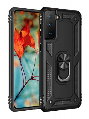 Newface Samsung Galaxy S21 Plus Kılıf Sofya Yüzüklü Silikon Kapak - Siyah