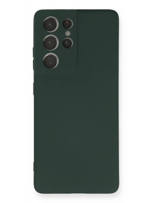 Newface Samsung Galaxy S21 Ultra Kılıf Nano içi Kadife Silikon - Koyu Yeşil