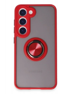 Newface Samsung Galaxy S23 Kılıf Montreal Yüzüklü Silikon Kapak - Kırmızı