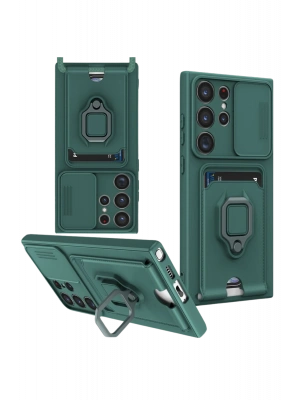 Newface Samsung Galaxy S25 Ultra Kılıf Zuma Kartvizitli Yüzüklü Silikon - Yeşil