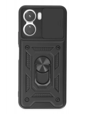 Newface Vivo Y16 Kılıf Pars Lens Yüzüklü Silikon - Siyah