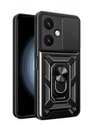 Newface Vivo Y27 Kılıf Pars Lens Yüzüklü Silikon - Siyah