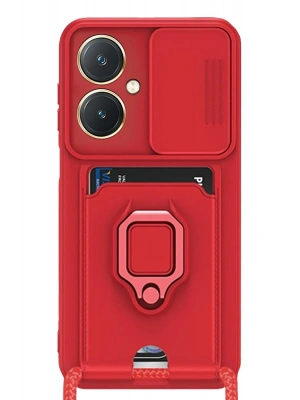 Newface Vivo Y27 Kılıf Zuma Kartvizitli Yüzüklü Silikon - Kırmızı
