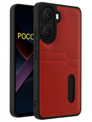 Newface Xiaomi Poco X7 Pro Kılıf Sara Kartvizitli Deri Kılıf - Kırmızı