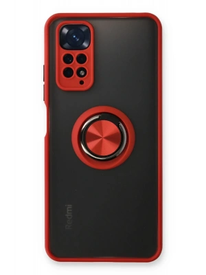 Newface Xiaomi Redmi Note 11 Kılıf Montreal Yüzüklü Silikon Kapak - Kırmızı