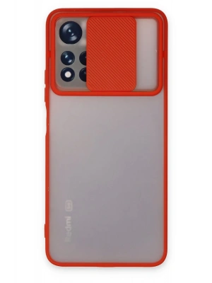 Newface Xiaomi Redmi Note 11T Kılıf Palm Buzlu Kamera Sürgülü Silikon - Kırmızı