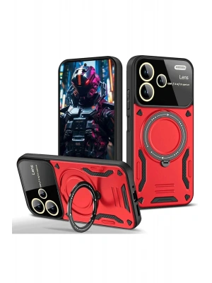 Newface Xiaomi Redmi Note 13 Pro Plus Joy Lens Standlı Kapak - Kırmızı