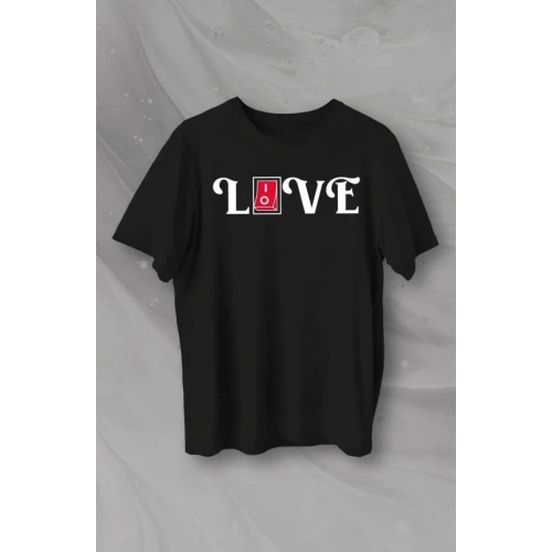 14 Şubat Sevgililer Günü Love Baskılı Oversize Bisiklet Yaka T-shirt - Siyah