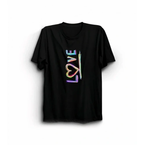 14 Şubat Sevgililer Günü Love Baskılı Oversize Bisiklet Yaka T-shirt - Siyah