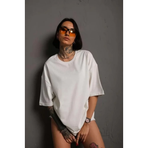 24/1 Düz A Kalite Oversize T-shirt - Beyaz