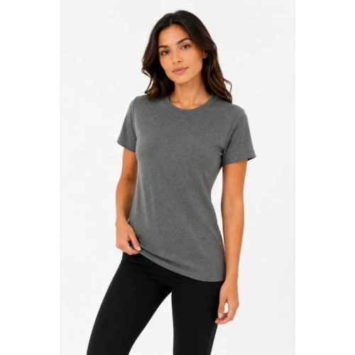 Basic Tişört Bisiklet Yaka Kısa Kol Günlük Yazlık Slim Fit T-Shirt - Antrasit