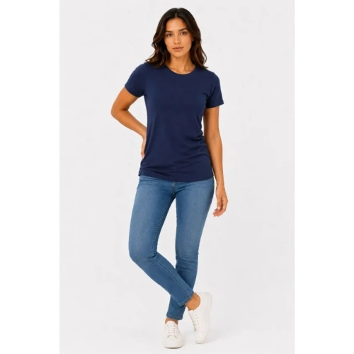 Basic Tişört Bisiklet Yaka Kısa Kol Günlük Yazlık Slim Fit T-Shirt - Lacivert