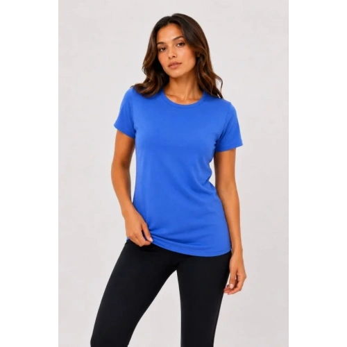 Basic Tişört Bisiklet Yaka Kısa Kol Günlük Yazlık Slim Fit T-Shirt - Mavi