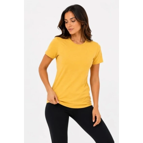Basic Tişört Bisiklet Yaka Kısa Kol Günlük Yazlık Slim Fit T-Shirt - Sarı