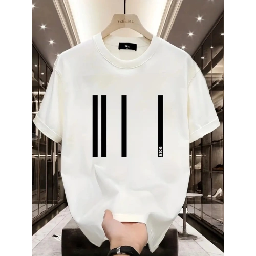 Baskılı Oversize Bisiklet Yaka T-shirt - Beyaz