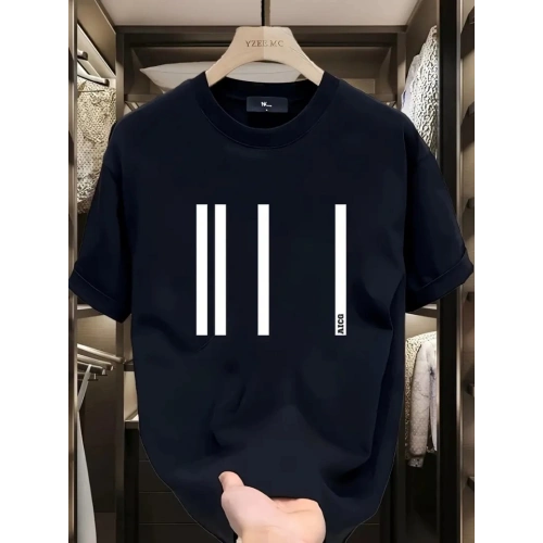 Baskılı Oversize Bisiklet Yaka T-shirt - Siyah