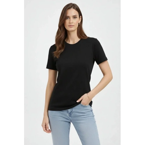 Bisiklet Yaka Tişört Regular Kalıp Basic Pamuklu Günlük Kullanım T-shirt - Siyah