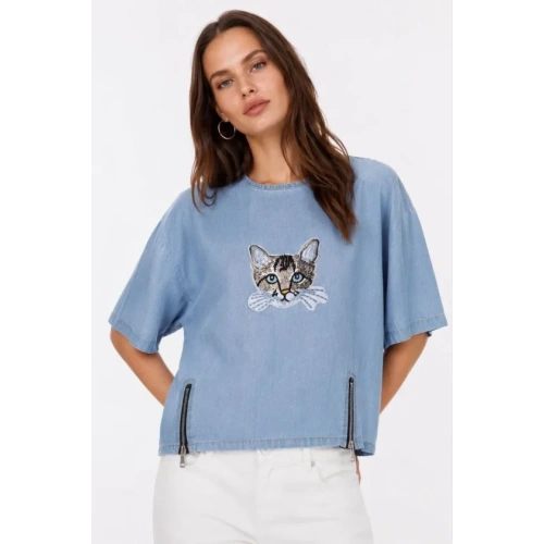 Erkek Baskılı T-Shirt Kısa Kol Bisiklet Yaka Rahat Kalıp Tişört - Mavi