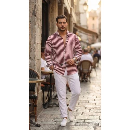 Erkek Dikey Çizgili Yarım Oversize Gömlek