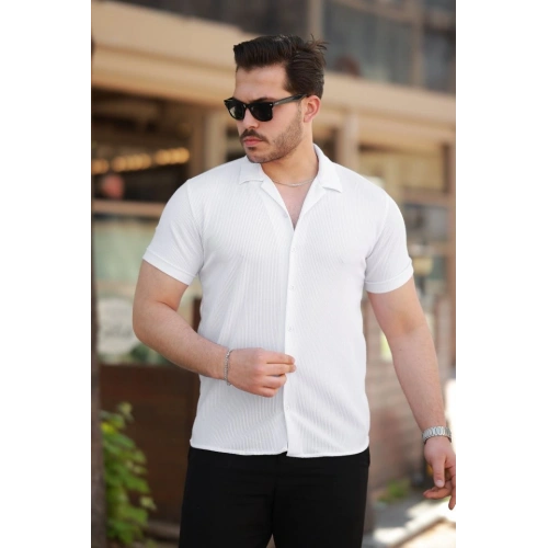 Erkek Ottoman Kumaş Apaj Yaka Kısa Kollu Gömlek