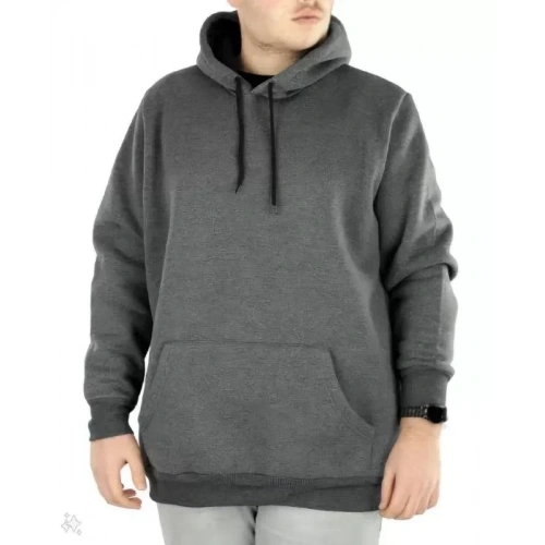 Erkek Uzun Kol Kapşonlu Basic Sweatshirt Hoodie - Füme