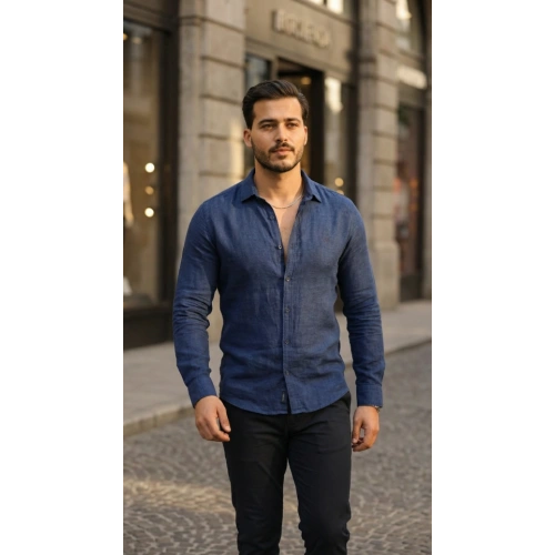 Erkek Uzun Kollu Keten Gömlek