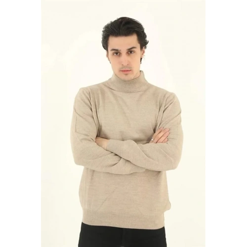 Erkek Yarım Balıkçı Yaka Triko Kazak - Bej