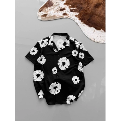 İki İplik Kumaş Baskılı Gömlek - Siyah