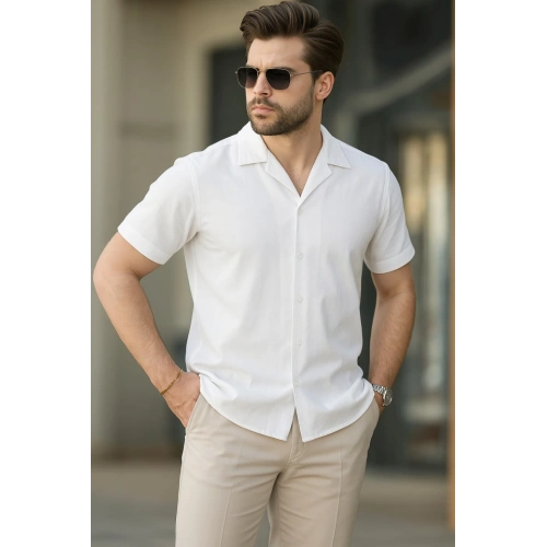 İki İplik Kumaş  Gömlek - Beyaz