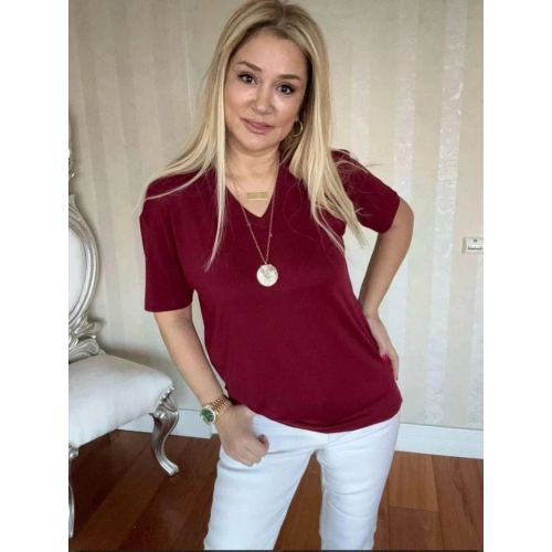 Kadın Kısa Kollu V Yaka Bluz