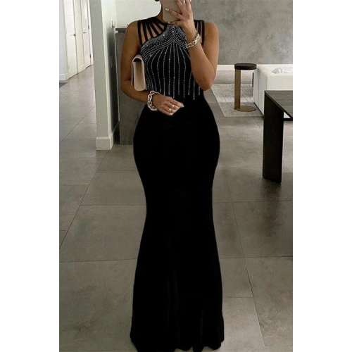 Kadın Omuz çoklu Askılı önü Taş Işlemeli Balık Kesim Janjan Krep Maxi Boy Elbise