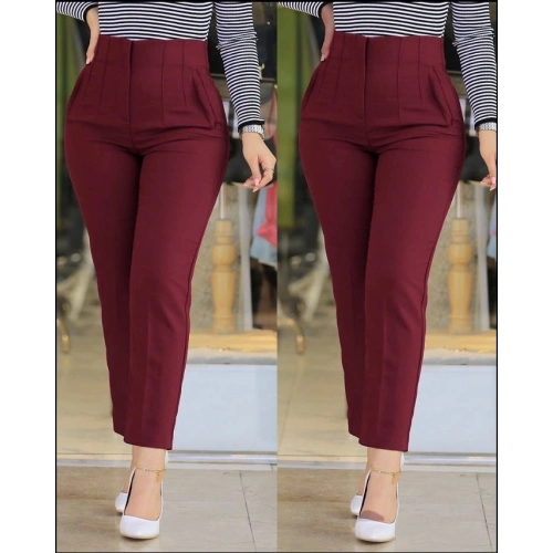 Kadın üste Oturan Paçası Bilek üzerinde Biten Atlas Kumaş Pantolon 36 (S) - 48 (4XL)